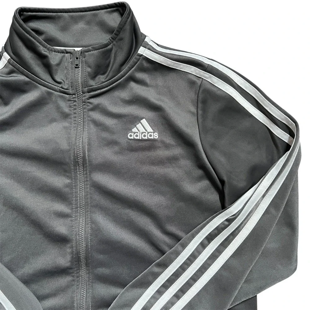 Adidas Gray Track Jacket Kids L (14/16) Three‎ Stripe Zip Front Athleisure